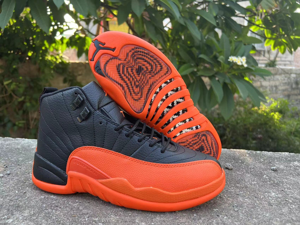 Jordan 12 Black and Orange High-Top Sneakers
