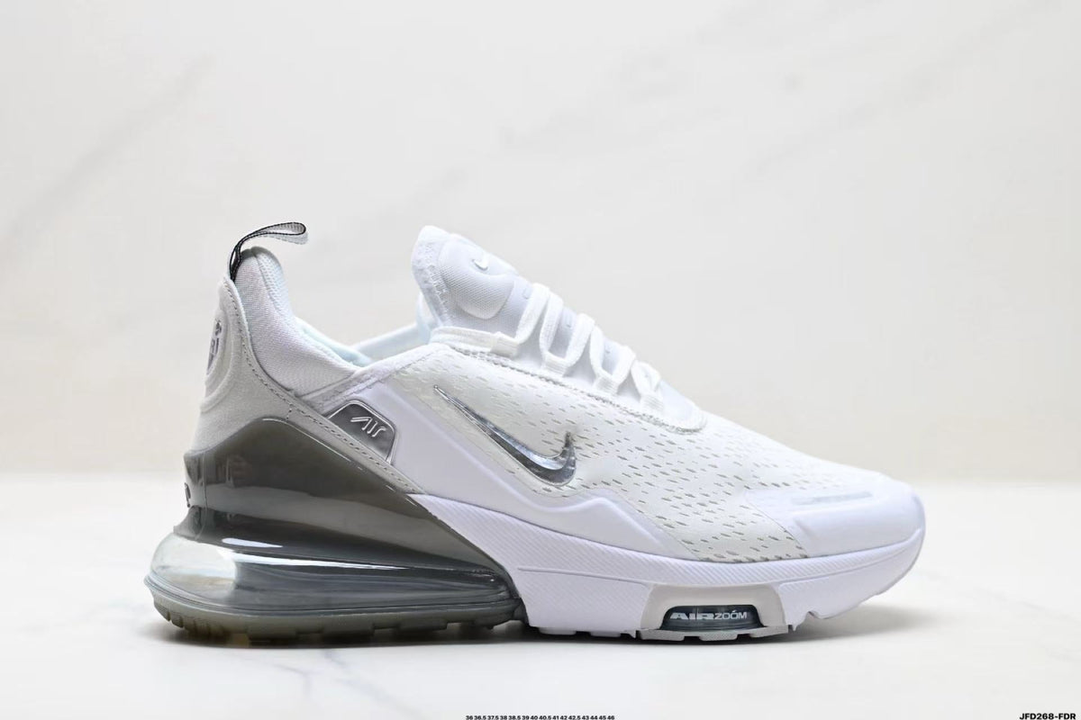 Nike Air Max 270 White and Metallic Silver Sneakers