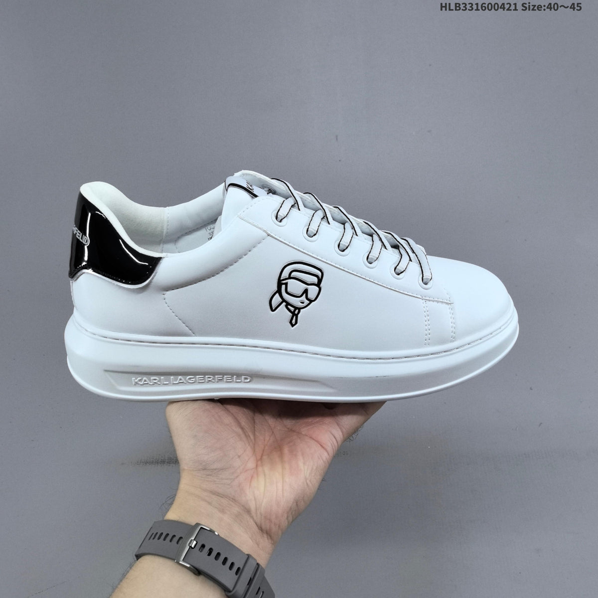 Karl Lagerfeld White Low-Top Lace-Up Sneakers with Logo