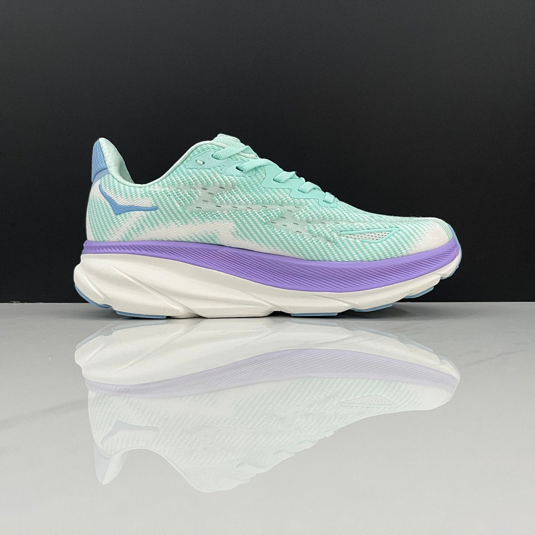 HOKA Clifton 9 Running Shoes, Mint Green and Purple