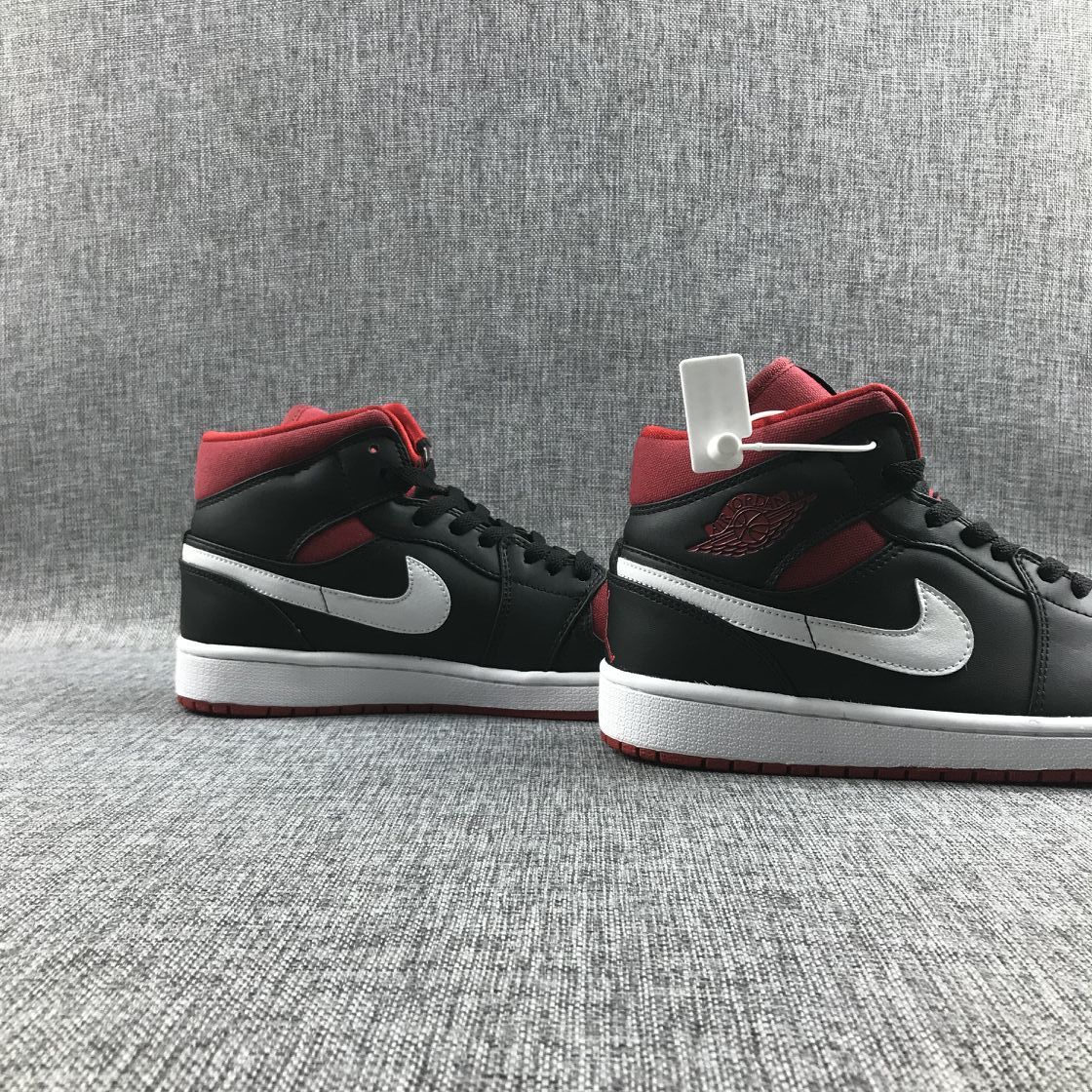 Jordan 1 Mid Black Red Canvas-Style Sneakers 554724-020