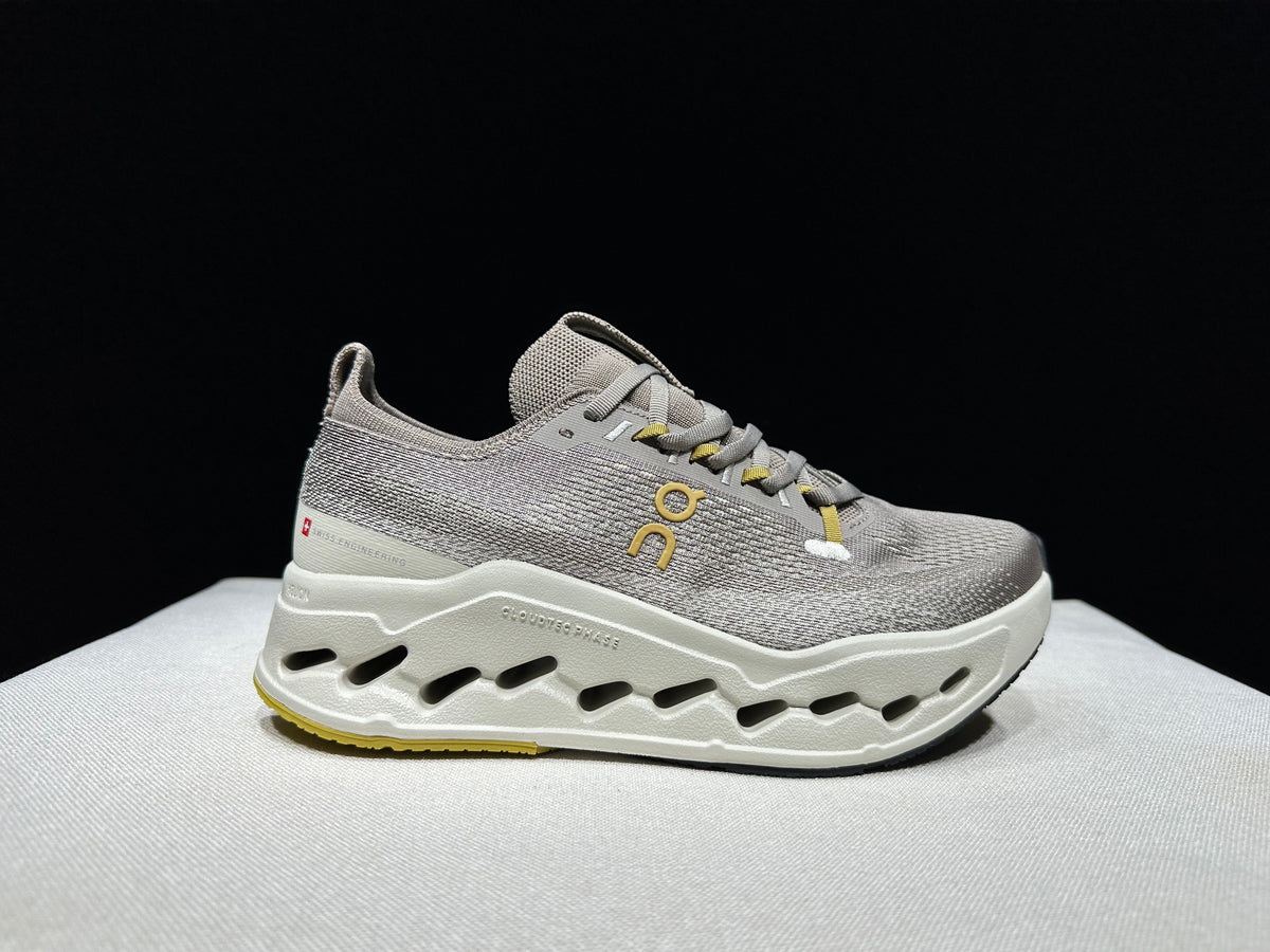 On Cloudsurfer Max Gray Beige Running Sneakers