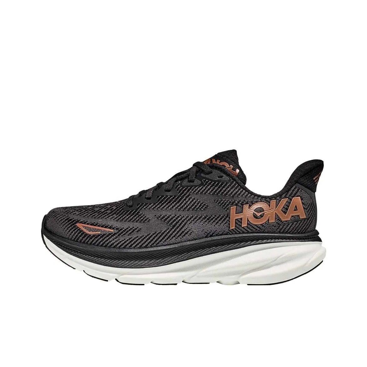 HOKA Clifton 9 Black and Gold Running Shoes