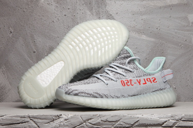 Yeezy 350 V2 Knit Sneakers in Gray and Mint