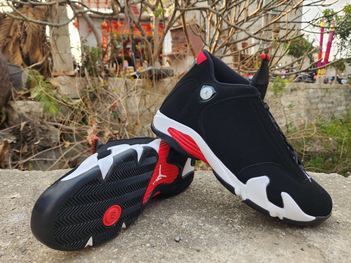 Jordan 14 Black, White and Red Basketball Sneakers