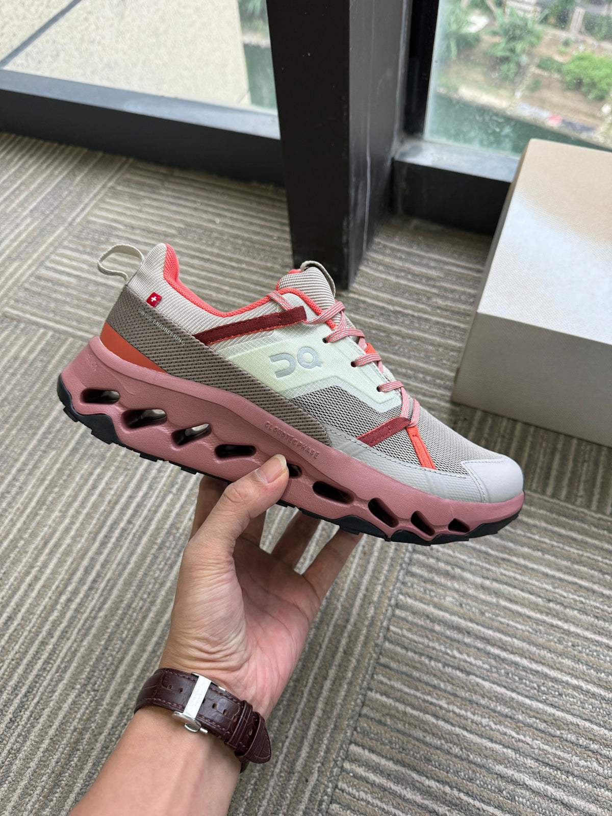 On Running Cloudmonster 5 Sneakers in Pink and Gray
