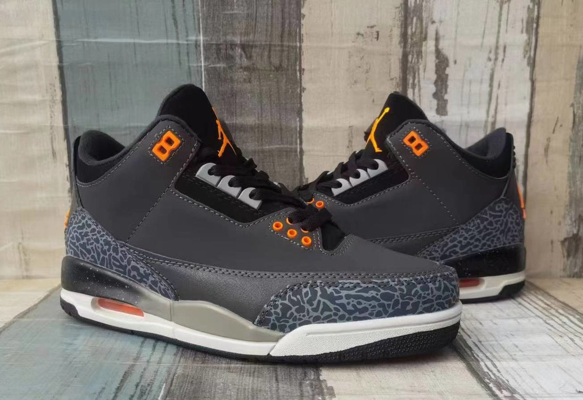 Jordan 3 Grey and Orange Men's Sneakers
