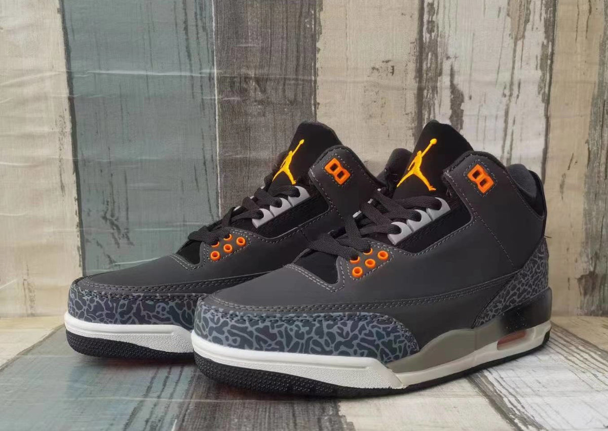 Jordan 3 Grey and Orange Men's Sneakers