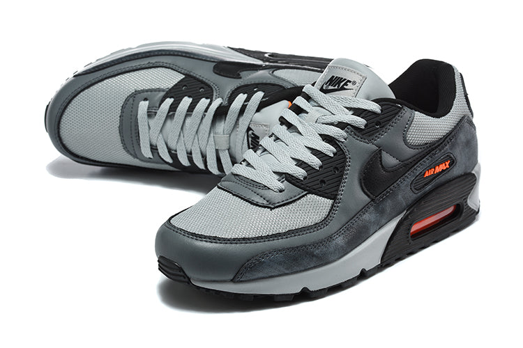 Nike Air Max 90 Sneakers, Grey and Black with Orange Accents