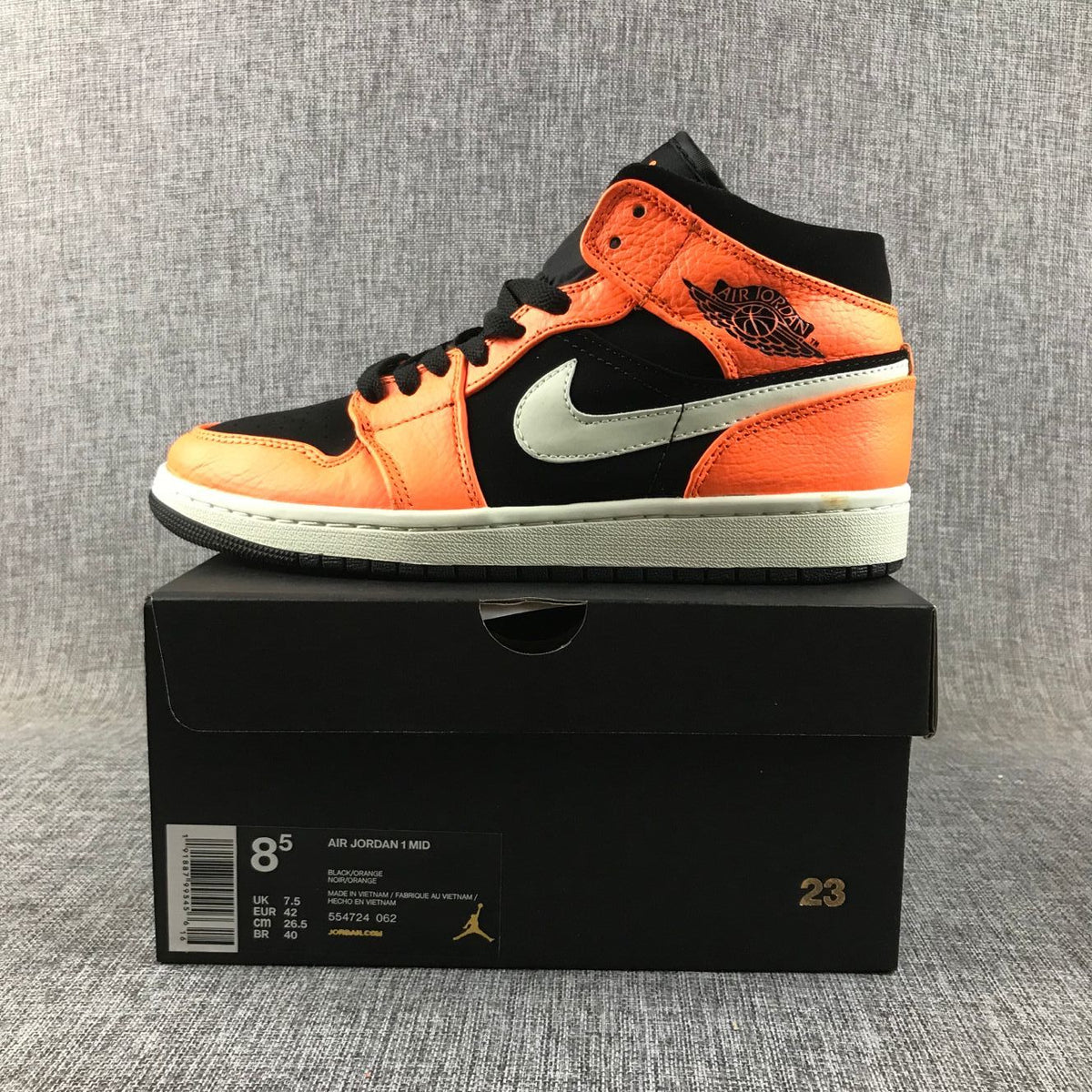 Air Jordan 1 Mid Shattered Backboard Sneakers, Black and Orange