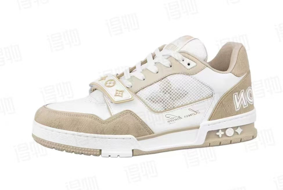 Louis Vuitton-Style Low-Top Sneakers with Strap Closure