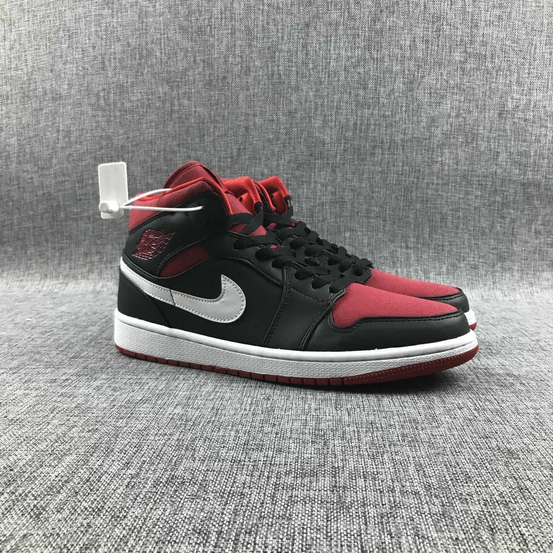 Jordan 1 Mid Black Red Canvas-Style Sneakers 554724-020