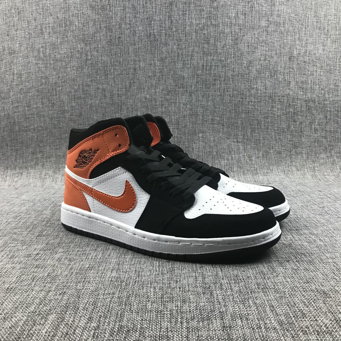 Air Jordan 1 Mid Black White Orange Sneakers 554724-058