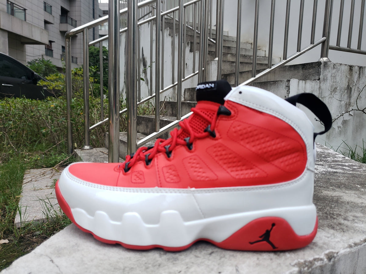 Jordan 9 High-Top Sneakers in Blue, White and Red