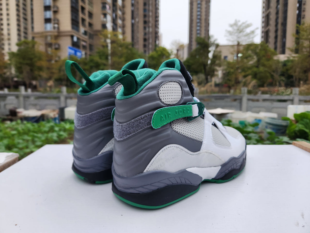 Jordan 8 High-Top Sneakers in Green, White and Grey