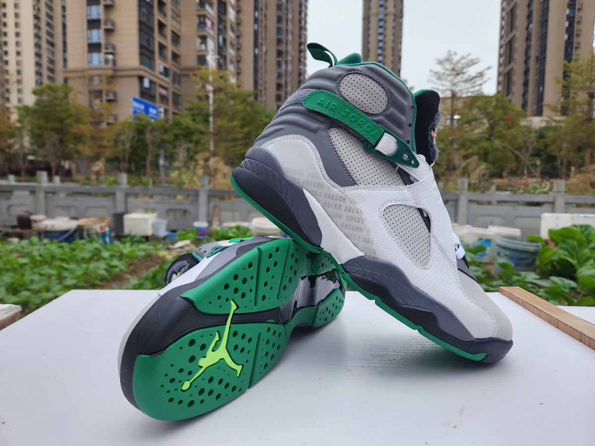 Jordan 8 High-Top Sneakers in Green, White and Grey