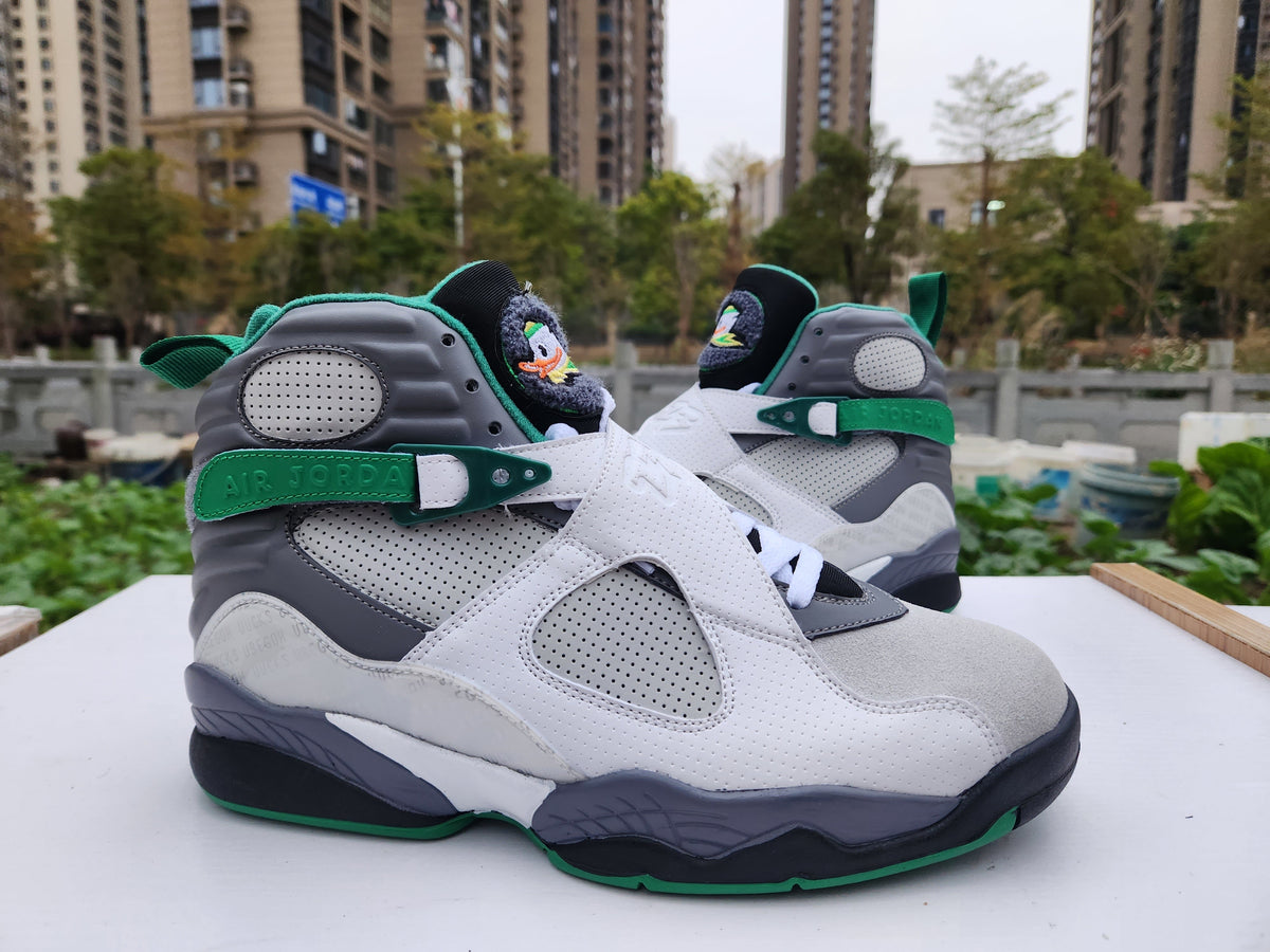 Jordan 8 High-Top Sneakers in Green, White and Grey