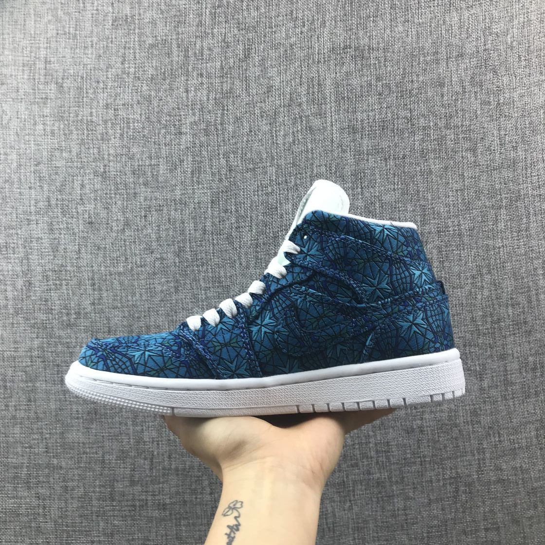 Air Jordan 1 Mid Blue Pattern Women's Sneakers AH7389-300