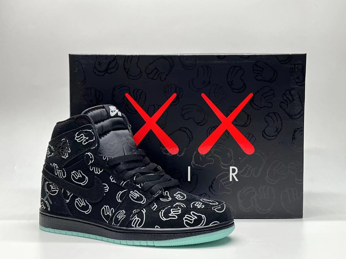 Jordan 1 High Black Patterned Sneakers with Mint Sole