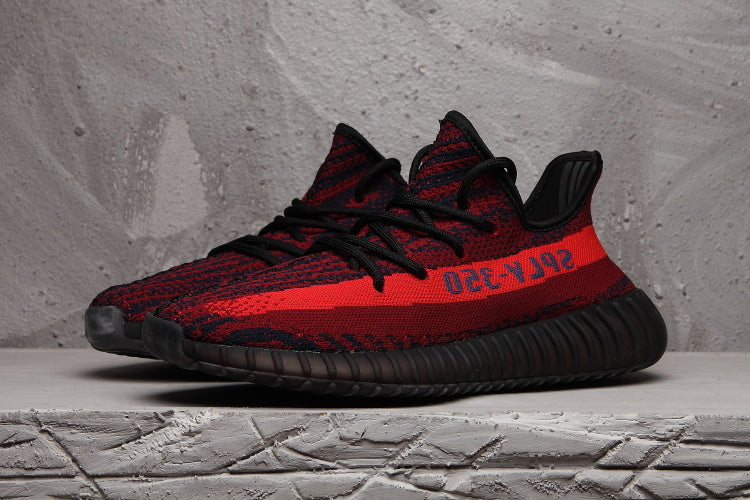 Yeezy 350 V2 Knit Sneakers in Red and Black