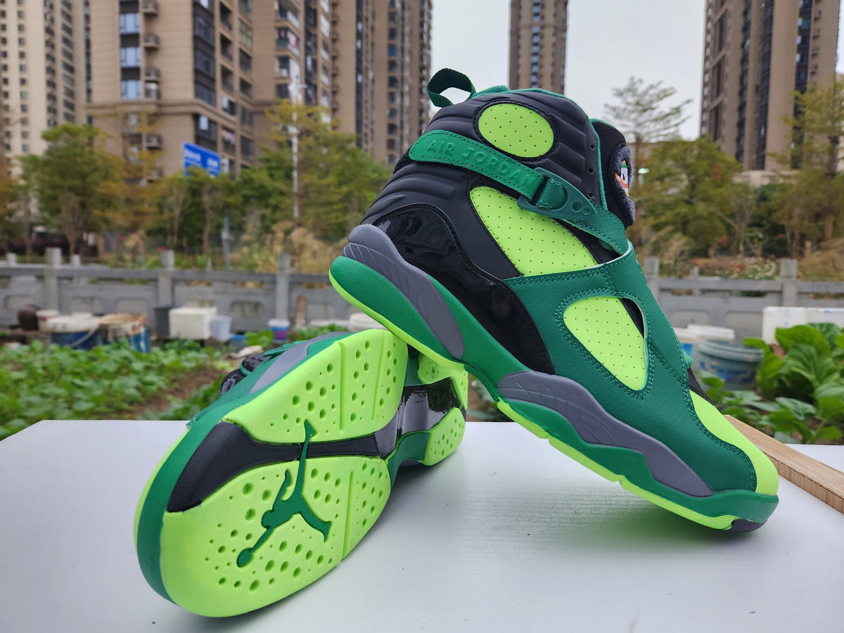Jordan 8 High-Top Sneakers in Green, White and Grey