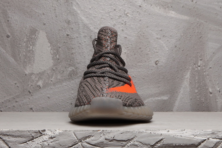 Yeezy 350 V2 Sneakers in Charcoal and Bright Orange