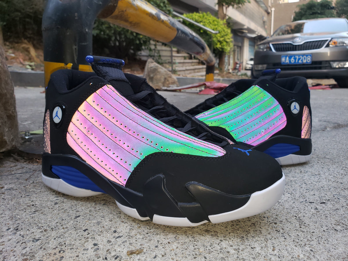 Jordan 14 Men’s High-Top Sneakers in Black, Blue and Iridescent