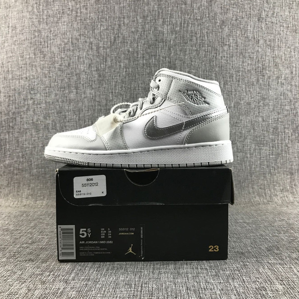 Jordan Air Jordan 1 Mid GS White and Silver Sneakers