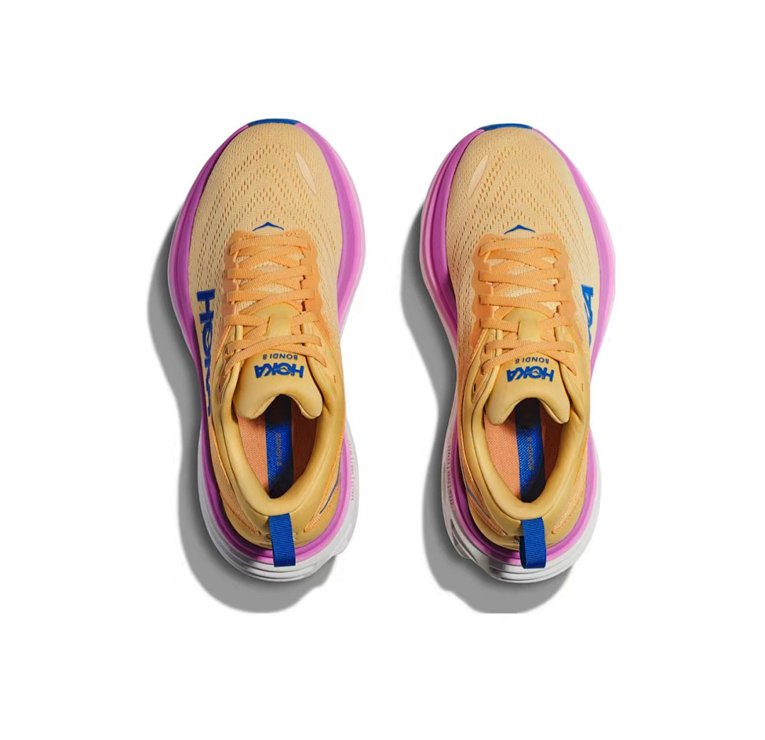 HOKA Bondi 8 Running Sneakers in Orange, Blue and Purple