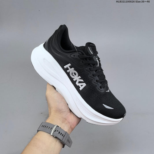HOKA Bondi 9 Black and White Running Shoes