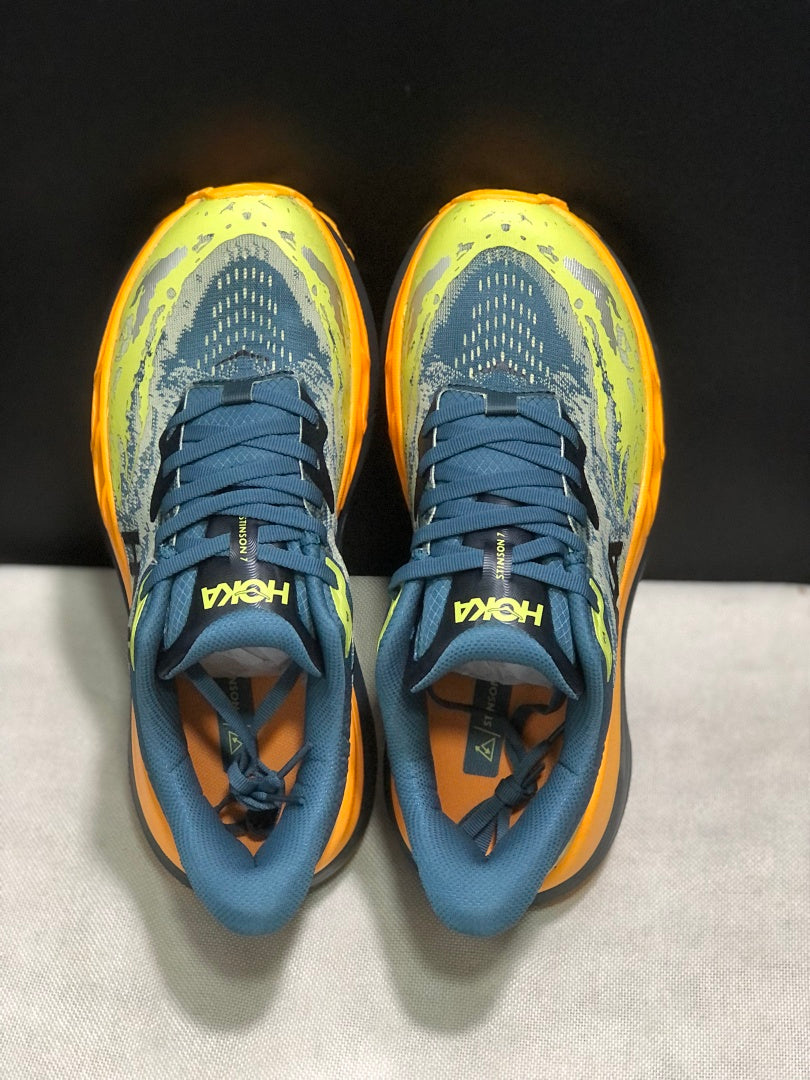 HOKA Stinson 7 Trail Running Shoes Blue Yellow Orange