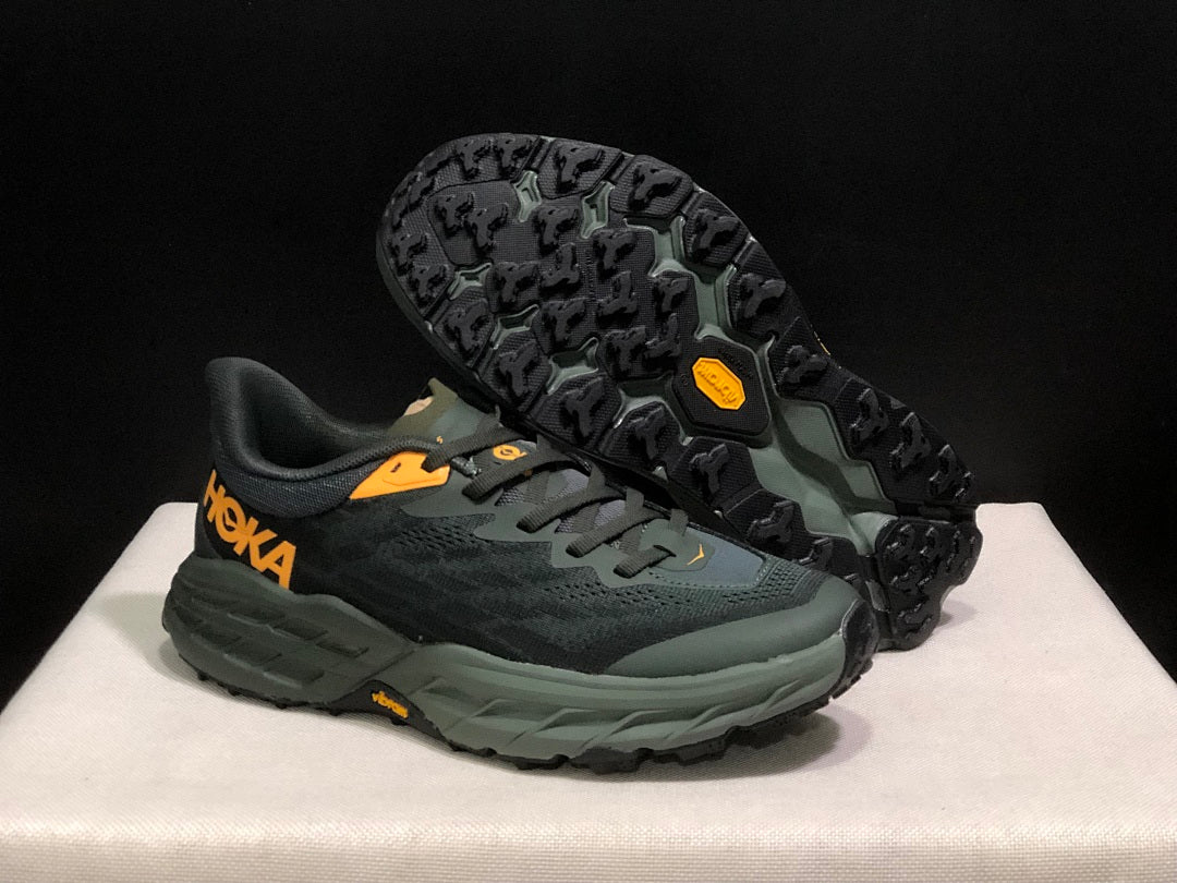 HOKA Speedgoat 5 Trail Running Shoes, Black and Olive