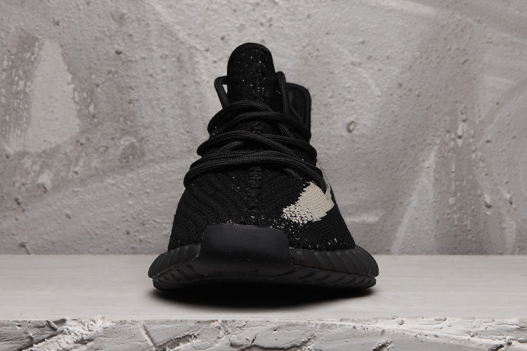 Yeezy 350 V2 Black and Cream Knit Sneakers