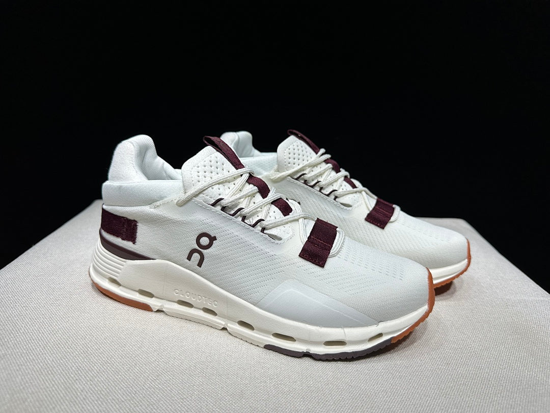 On Cloudnova 2 Sneakers, White and Burgundy