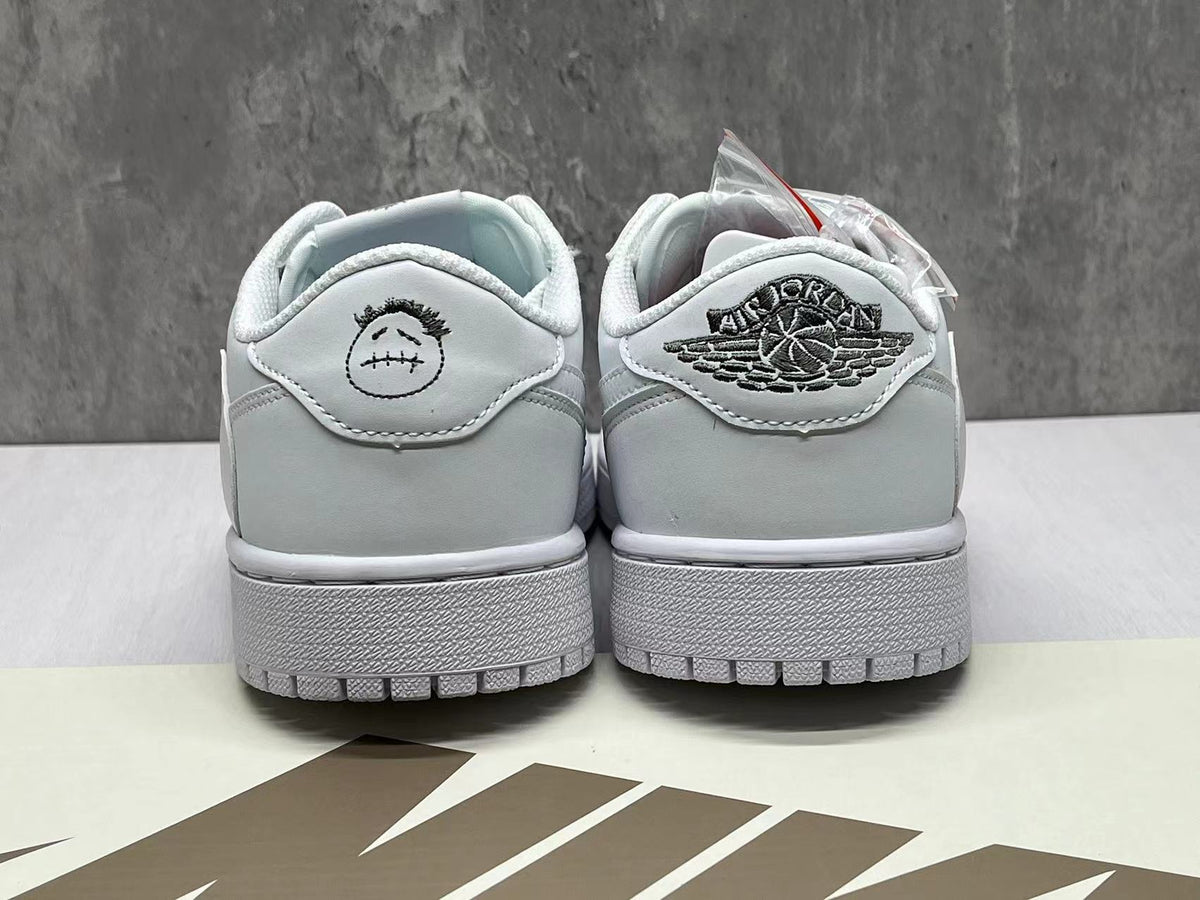 Jordan 1 Low White Sneaker with Swoosh Detail