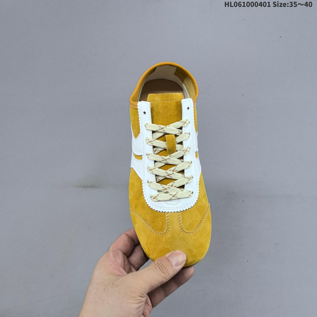 GG Women's Yellow and White Suede-Style Lace-Up Sneakers
