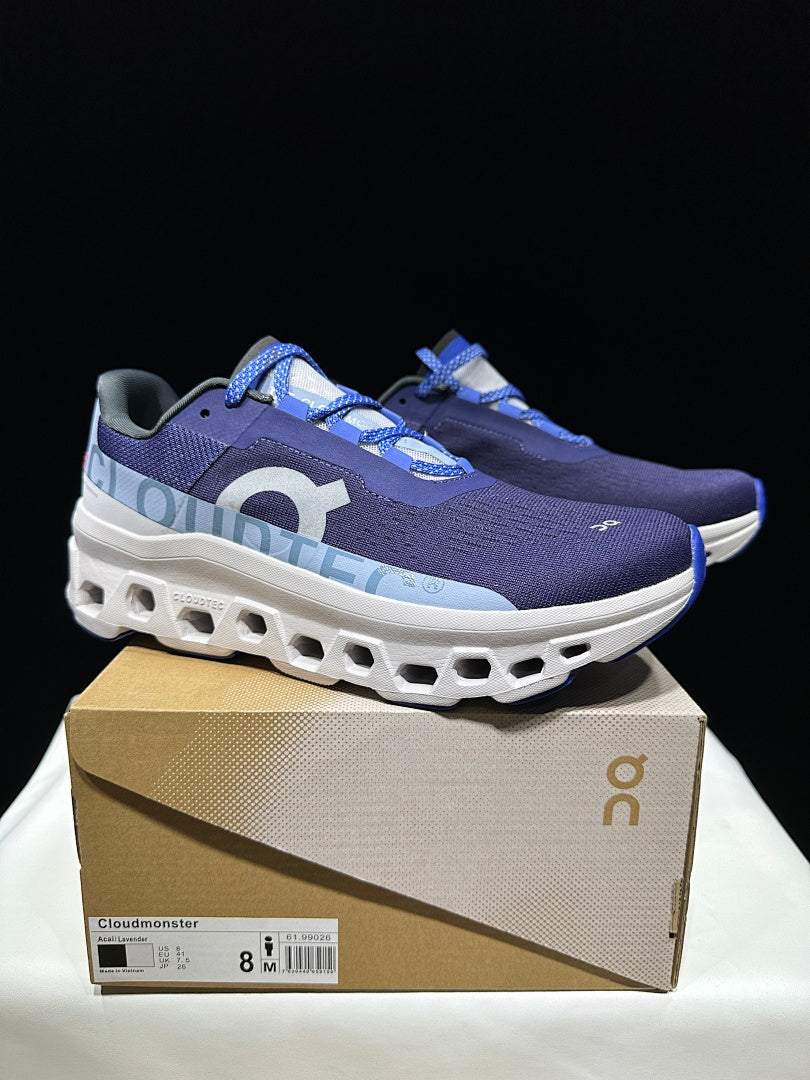 On Cloudmonster Running Shoes, Navy and White