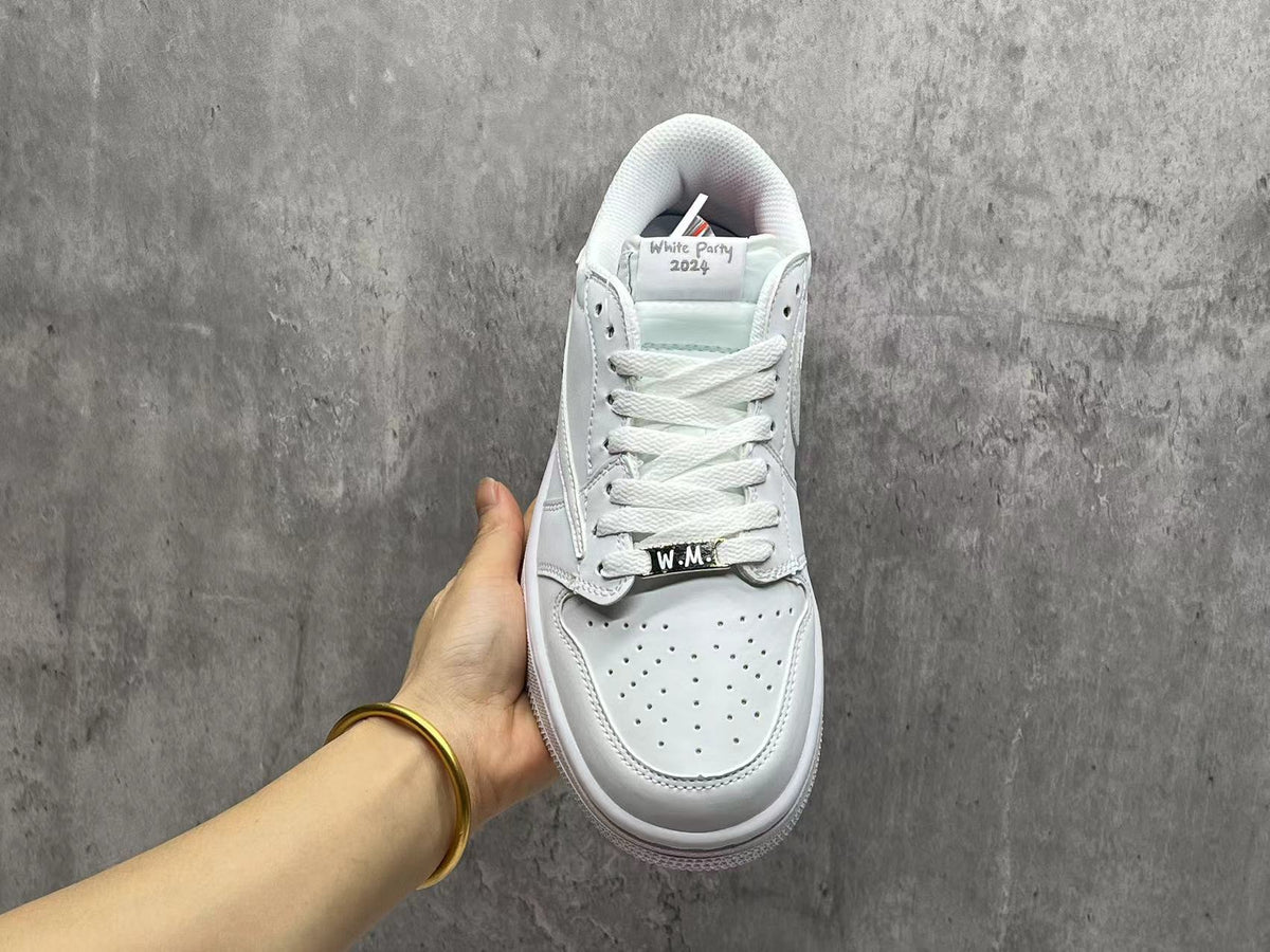 Jordan 1 Low White Sneaker with Swoosh Detail