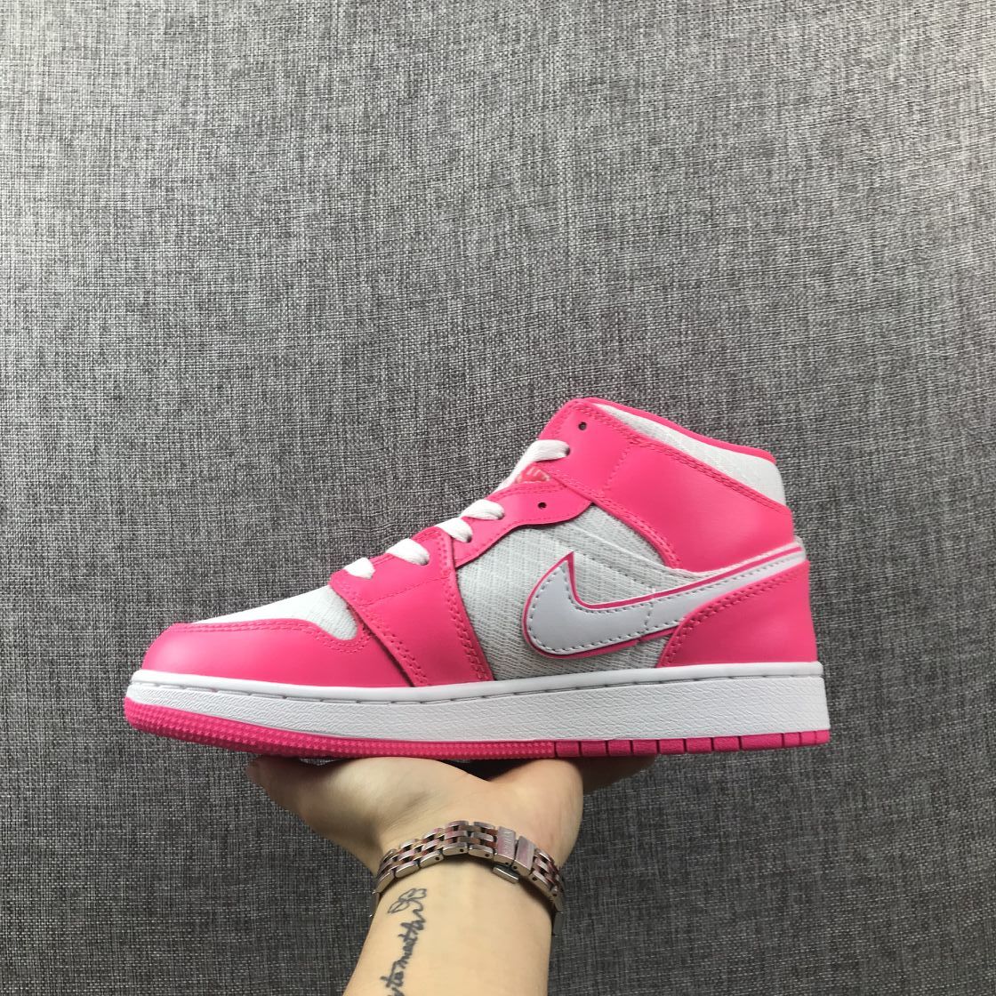 Air Jordan 1 Mid White Pink Sneakers 555112-611