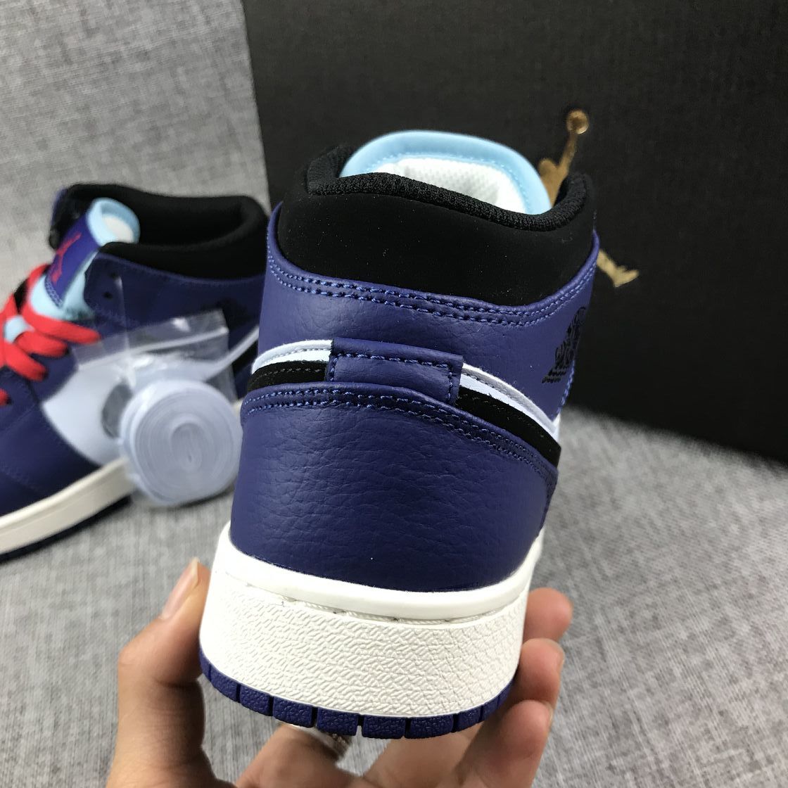 Air Jordan 1 Mid White, Black and Purple Sneakers