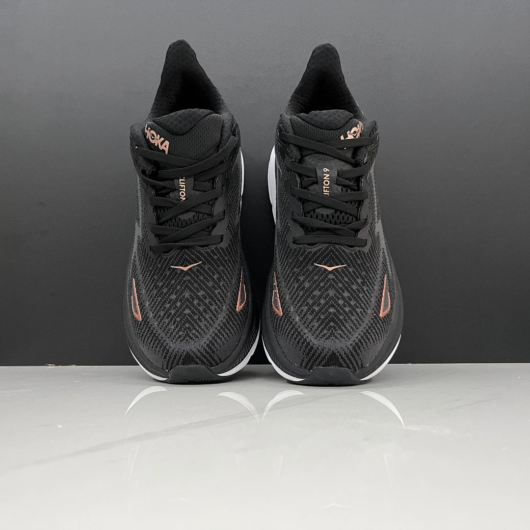 HOKA Clifton 9 Black and Gold Running Shoes