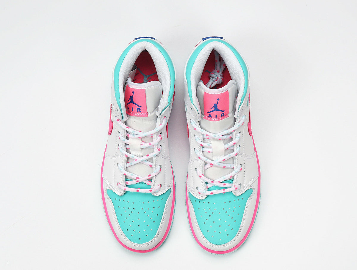 Jordan 1 Mid Sneakers White Pink Aqua 555112-102