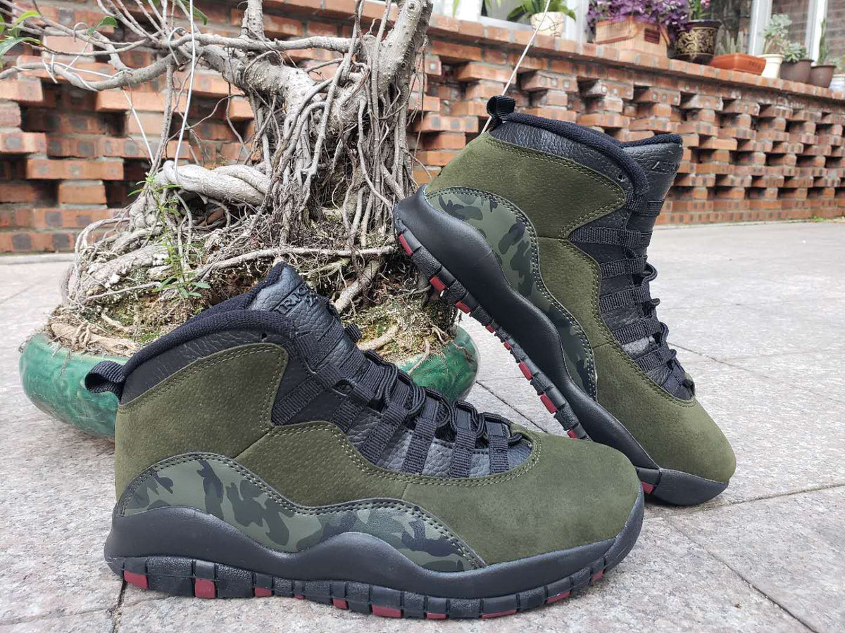 Air Jordan 10 High-Top Sneakers in Olive Camo
