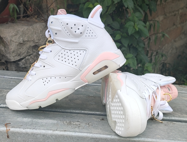 Jordan 6 High-Top Sneakers in White and Pink