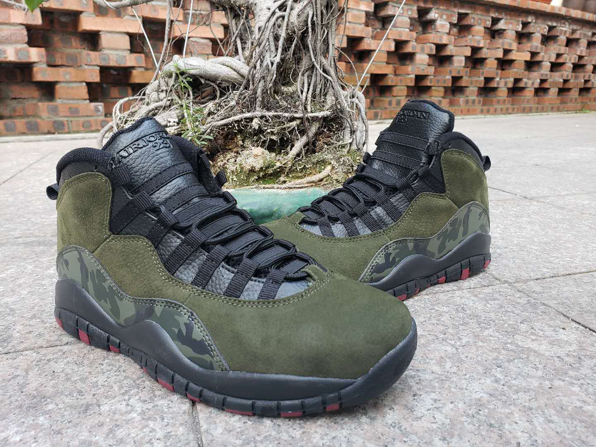 Air Jordan 10 High-Top Sneakers in Olive Camo
