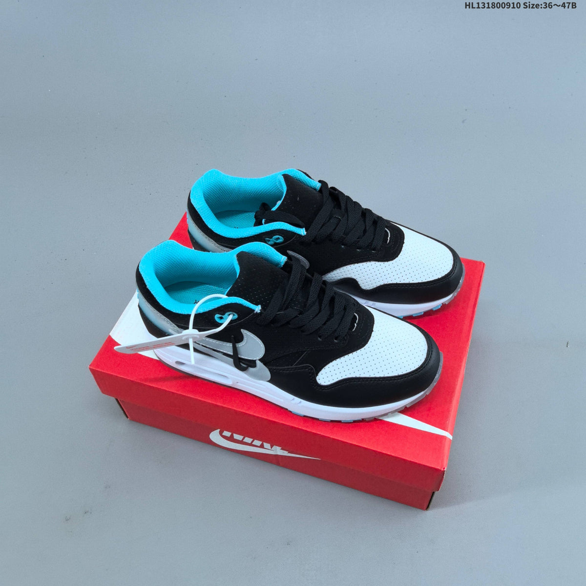 Nike Air Max 1 Black White and Turquoise Sneakers