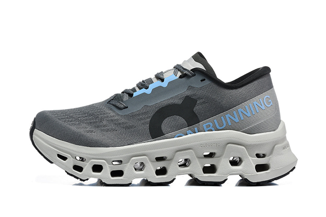 On Cloudmonster 3 Running Shoes, Gray Black Blue