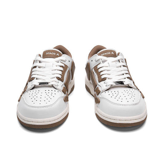 White and Brown Spade A Low-Top Sneakers MFS003-126