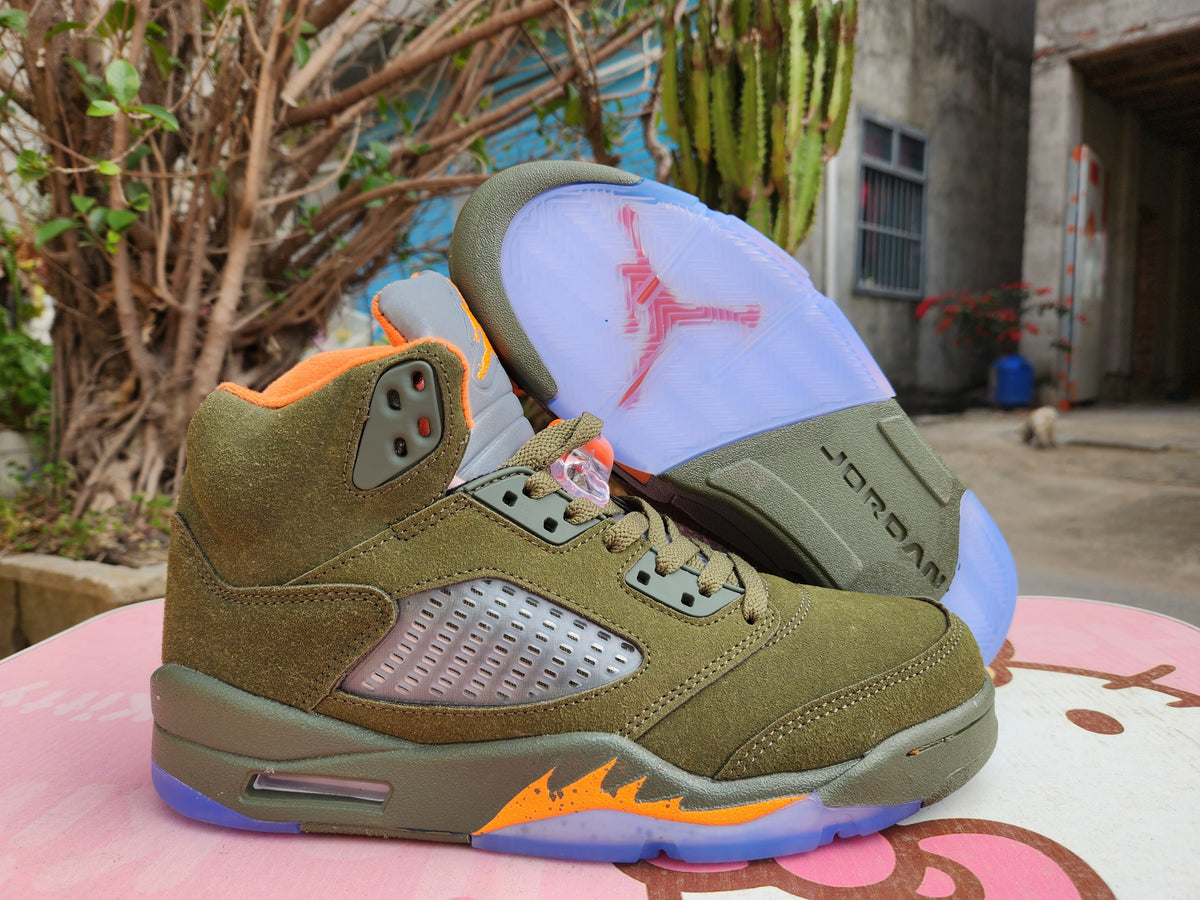 Jordan 5 Olive Green and Orange High-Top Sneakers